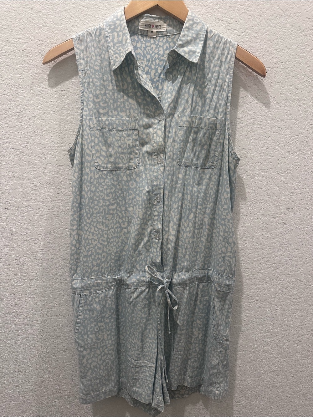 Buddy Basics Blue Leopard Print Sleeveless Romper
